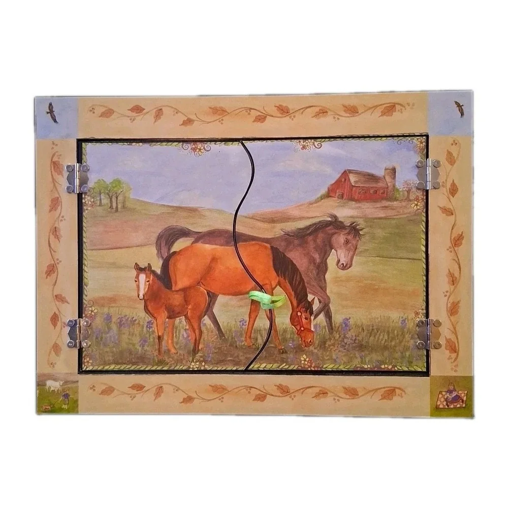 Farm Scene Horses Barn Meadow Hangable or Tabletop Mirror w/Doors 14